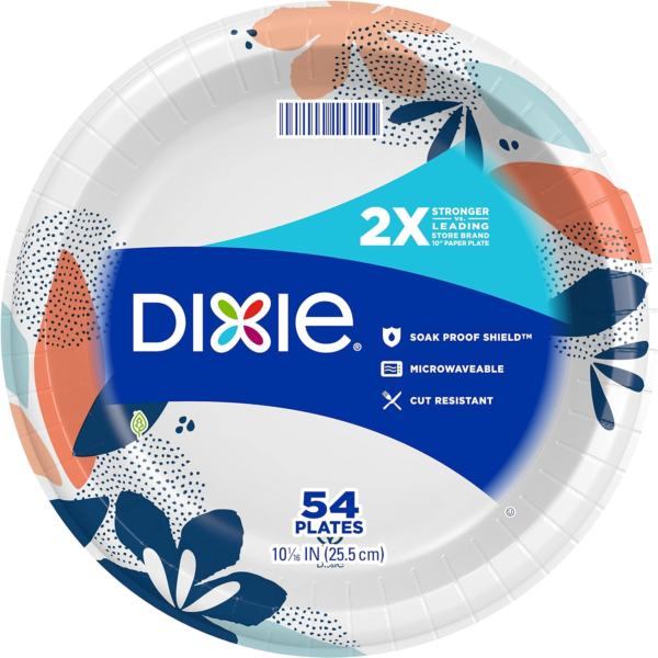 Paper Plates, 10 1/16 Inch, Dinner Size Printed Disposable Plate, 54 Count (1 Pack of 54 Plates), Packaging and Design May Vary
